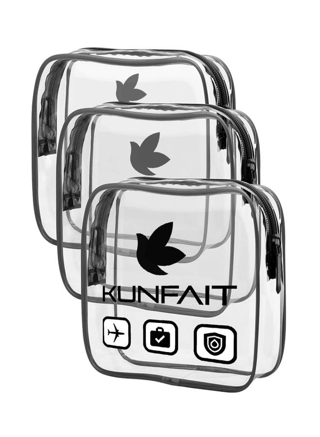 KUNFAIT Transparent PVC Makeup Pouch Travel Organizer Zipper Cosmetic Toiletry Bag for Men & Women Set of (3) - Image 1